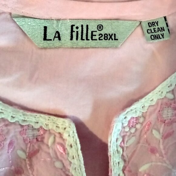 La Fille 28XL Pink Embroidered Cotton SS Top - Picture 3 of 5